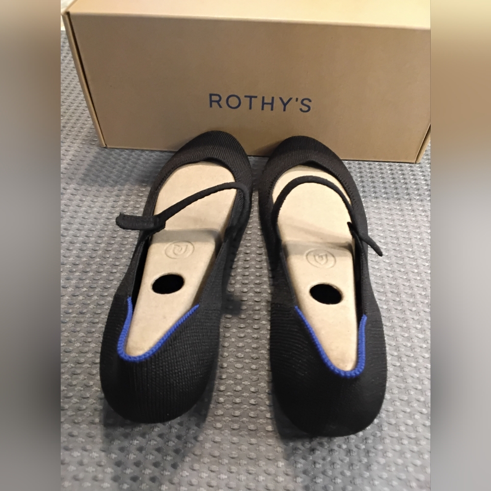 Rothy's Black Mary Jane Flats with Blue Trim - Picture 3 of 5